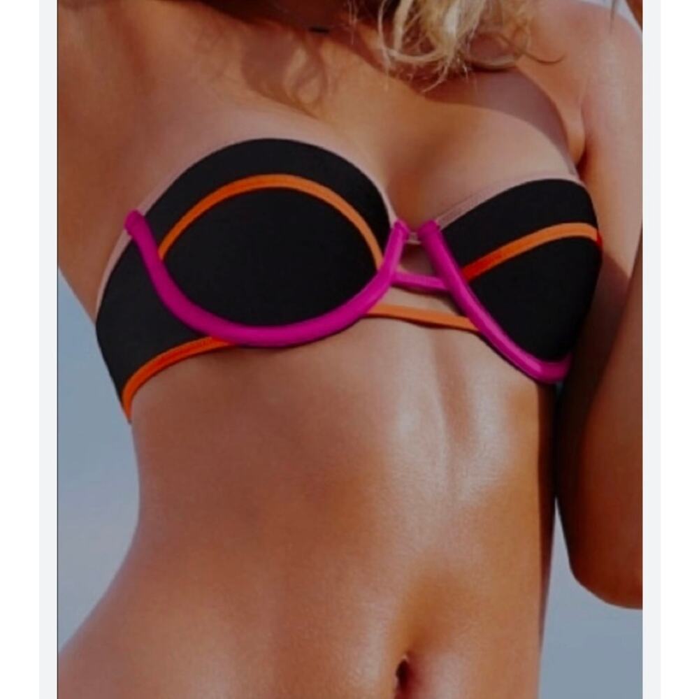 Victoria's Secret Black Bikini Top with Pink and Orange Trim